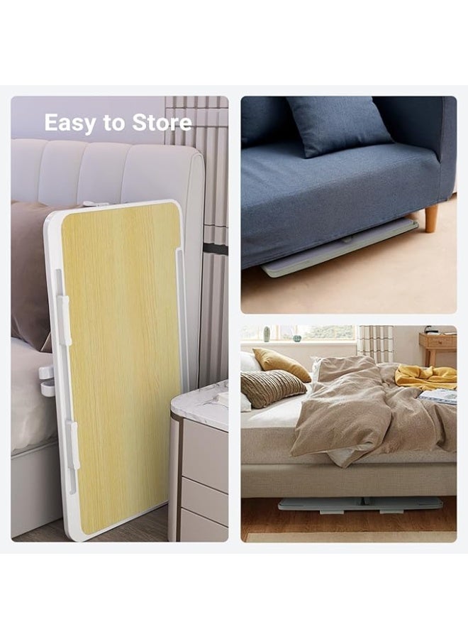 طاولة لابتوب خشبية باللون البلوط الأبيض - مكتب سرير قابل للتعديل مع مروحة تبريد USB، إضاءة LED، ودرج تخزين - Image 2